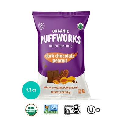 Organic Dark Chocolate Peanut Butter Puffs - 1.2 oz bags, 12-pack