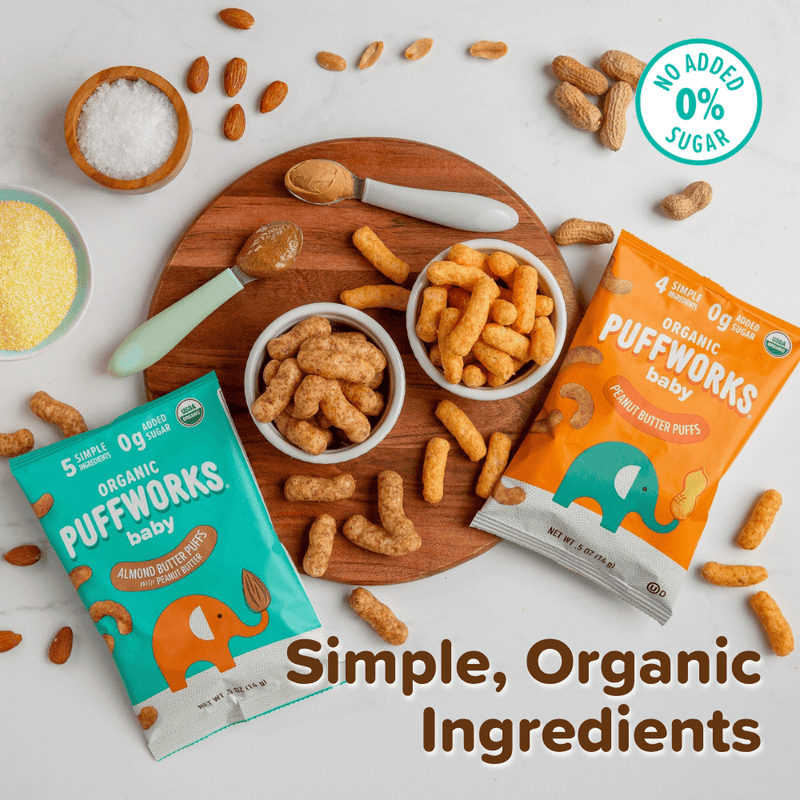 Puffworks baby Puffs Variety Pack: Peanut Butter and Almond Butter Puffs  (12-pack of .5oz bags)