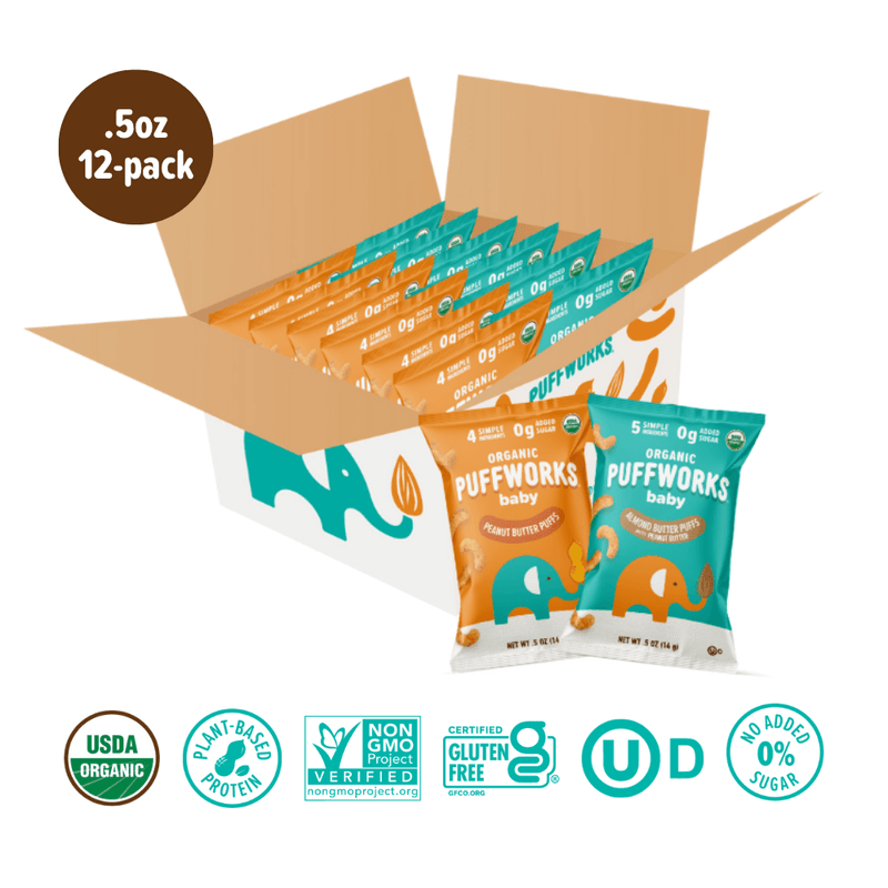 Puffworks baby Puffs Variety Pack: Peanut Butter and Almond Butter Puffs  (12-pack of .5oz bags)