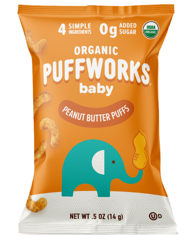 .5 oz bag of organic Puffworks baby peanut butter puffs