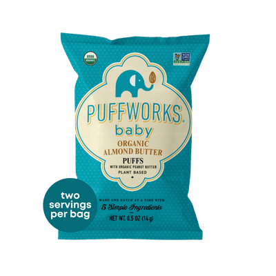 Puffworks Baby Organic Almond Butter Puffs for early allergen introduction